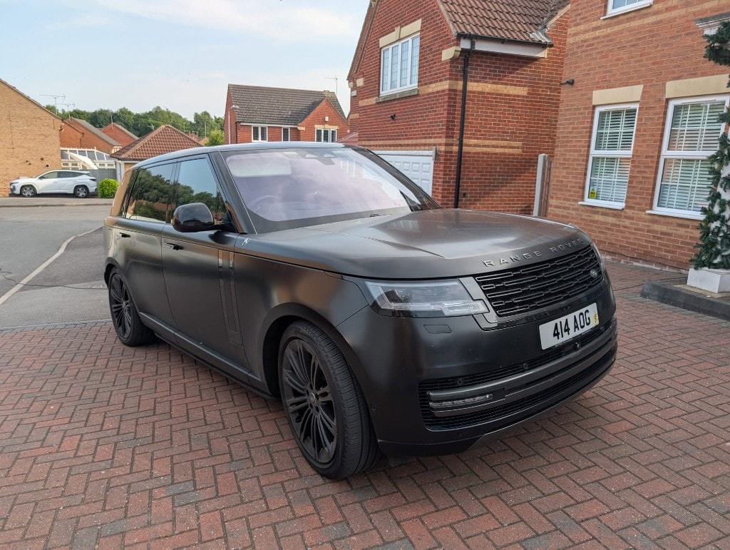 Matte black Range Rover — full exterior valet completed at customer driveway in Doncaster